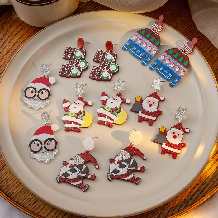 Christmas Cartoon Santa Claus Acrylic Enamel Drop Earrings, Festive Snowflake Hat Women Earrings