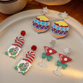 Christmas Cartoon Santa Claus Acrylic Enamel Drop Earrings, Festive Snowflake Hat Women Earrings view 2