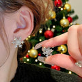Light Luxury Zircon Snowflake Pearl Stud Earrings French Geometric Hollow Christmas Jewelry view 1