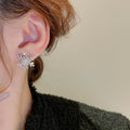 Light Luxury Zircon Snowflake Pearl Stud Earrings French Geometric Hollow Christmas Jewelry view 3