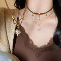 French Vintage Alloy Sun Bell Rhinestone Pendant Clavicle Necklace For Chic OL Style view 1