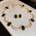 French Vintage Oval Geometric Acrylic Earrings And Necklace Jewelry Set With Palace Style Studs view 4