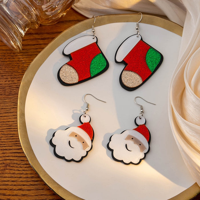 Cute Christmas Santa Claus And Stocking Colorblock Acrylic Holiday Drop Earrings