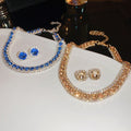 Alloy Round Geometric Rhinestone Stud Earrings Necklace Jewelry Set Light Luxury Elegant view 1
