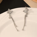 Elegant Zircon Butterfly Long Tassel Drop Earrings Luxury Silver Needle Rhinestone Dangle Earrings view 3