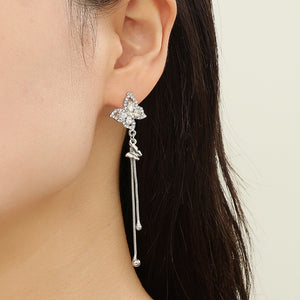 Elegant Zircon Butterfly Long Tassel Drop Earrings Luxury Silver Needle Rhinestone Dangle Earrings