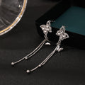 Elegant Zircon Butterfly Long Tassel Drop Earrings Luxury Silver Needle Rhinestone Dangle Earrings view 4