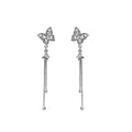 Elegant Zircon Butterfly Long Tassel Drop Earrings Luxury Silver Needle Rhinestone Dangle Earrings view 5