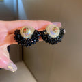 Dark French Vintage Artificial Crystal Flower Drop Earrings With Silver Pins view 4