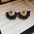 Dark French Vintage Artificial Crystal Flower Drop Earrings With Silver Pins view 2