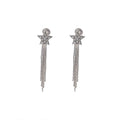 Elegant Luxury Rhinestone Five-Point Star Clip On Long Silver Chain Tassel No Piercing Women's Earrings view 5