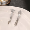 Elegant Luxury Rhinestone Five-Point Star Clip On Long Silver Chain Tassel No Piercing Women's Earrings view 4