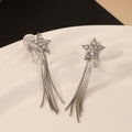 Elegant Luxury Rhinestone Five-Point Star Clip On Long Silver Chain Tassel No Piercing Women's Earrings view 2