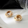Vintage Luxury Gold Alloy Textured Twisted Rope Irregular Geometric Circle Statement Stud Earrings view 3