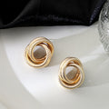 Vintage Luxury Gold Alloy Textured Twisted Rope Irregular Geometric Circle Statement Stud Earrings view 4
