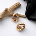 Vintage Luxury Gold Alloy Textured Twisted Rope Irregular Geometric Circle Statement Stud Earrings view 2