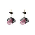 French Vintage Tulle Flower Pearl Alloy Pom Pom Dangle Earrings Elegant Mesh Floral Statement Earrings view 5
