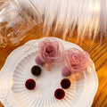 French Vintage Tulle Flower Pearl Alloy Pom Pom Dangle Earrings Elegant Mesh Floral Statement Earrings view 4