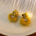 Sweet Plush Ball Heart Stud Earrings With Star Daisy Geometric Clip On Design For Girls view 4