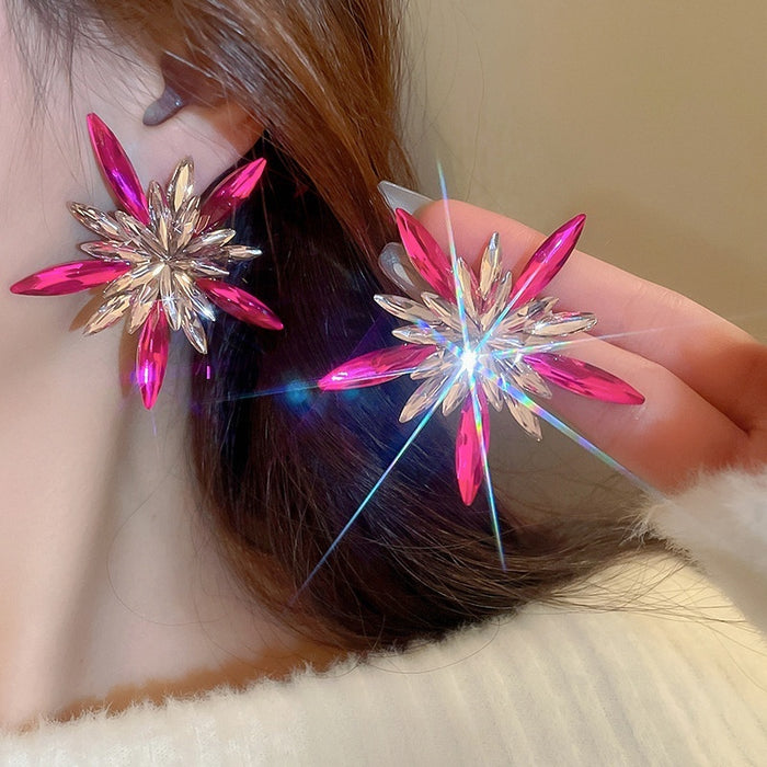 Alloy Rhinestone Star Stud Earrings With Silver Posts, Statement European Style Jewelry