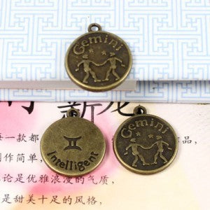 18mm Round Gemini Zodiac Alloy Charm Pendant