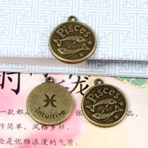 18mm Pisces Zodiac Round Alloy Charm Pendant