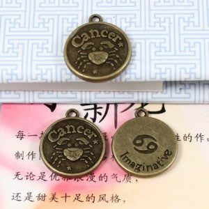 Cancer Zodiac Round Alloy Charm Pendant 18mm