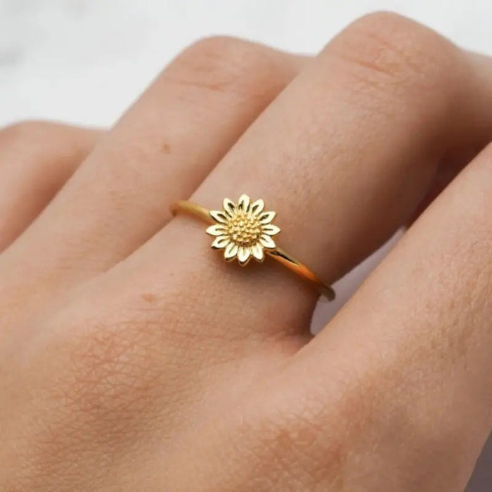 Sunflower Flower Ring For Women, Korean Japanese Fresh Artistic Index Finger Jewelry