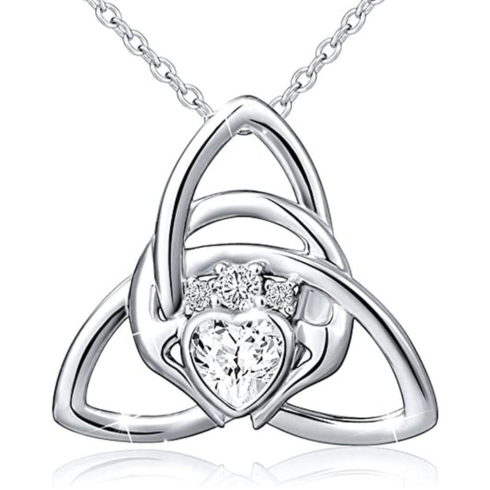 Simple Triangle Heart Crown Collarbone Necklace, Hands Holding Heart Pendant Chain For Women