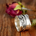 Wide Vintage Rose Layered Index Finger Ring, Cross Border Antique Silver Fashion Jewelry For Women view 2