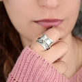 Wide Vintage Rose Layered Index Finger Ring, Cross Border Antique Silver Fashion Jewelry For Women view 3