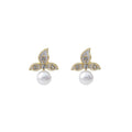 Elegant Silver Needle Round Zircon Pearl Camellia Flower Studs For Women Luxury Geometric Earrings view 5