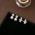 Elegant Silver Needle Round Zircon Pearl Camellia Flower Studs For Women Luxury Geometric Earrings view 1
