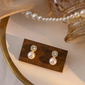 Elegant Silver Needle Round Zircon Pearl Camellia Flower Studs For Women Luxury Geometric Earrings view 2