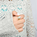 Vintage Punk Engraved Wide Band Ring Two Tone Finger Ring With Three Heart Accents view 4