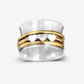 Vintage Punk Engraved Wide Band Ring Two Tone Finger Ring With Three Heart Accents view 3