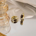 French Luxury Vintage Square Enamel Hoop Huggies With Zircon Rhinestone Accents For Women Earrings view 1