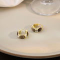French Luxury Vintage Square Enamel Hoop Huggies With Zircon Rhinestone Accents For Women Earrings view 4