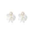 Vintage Elegant White Petal Flower Pearl Stud Drop Tassel Gold Alloy Women's Earrings view 5
