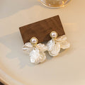 Vintage Elegant White Petal Flower Pearl Stud Drop Tassel Gold Alloy Women's Earrings view 1