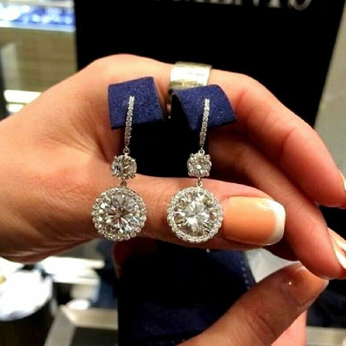 Long Zircon Drop Earrings For Women Sparkling Luxury Round Face Slimming Fashion Jewelry