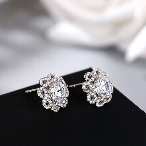 Gorgeous Micro Pave Zircon Flower Stud Earrings For Women Small Daily Commuter Jewelry