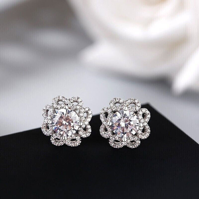 Gorgeous Micro Pave Zircon Flower Stud Earrings For Women Small Daily Commuter Jewelry