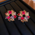 Chic Alloy Rhinestone Irregular Geometric Round Stud Earrings For Women view 2