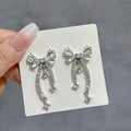 Elegant Silver Needle Crystal Bowknot Tassel Rhinestone Drop Earrings For Women Luxury Zircon Dangle Earrings view 4