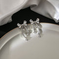 Elegant Silver Needle Crystal Bowknot Tassel Rhinestone Drop Earrings For Women Luxury Zircon Dangle Earrings view 3
