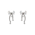Elegant Silver Needle Crystal Bowknot Tassel Rhinestone Drop Earrings For Women Luxury Zircon Dangle Earrings view 5