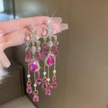 Chic Geometric Artificial Crystal Tassel Drop Earrings With Rhinestone Silver-Tone Posts For Women view 4
