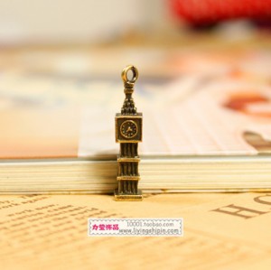 Alloy Tower Clock Charm Pendant 27x6mm