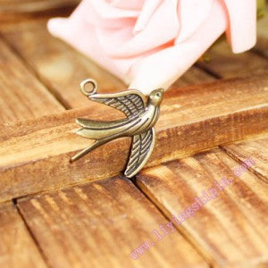 Flying Swallow Bird Alloy Charm Pendant 30x28mm